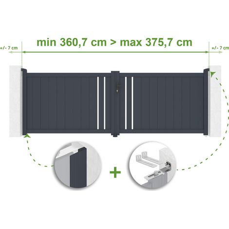 Portail battant ajustable en largeur GIONA 3,5m H.120cm Aluminium Gris Anthracite (1/4)