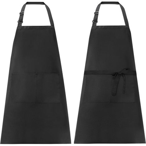 Elkuaie Tablier - Tablier de Potier - Hydrofuge Résistant aux Taches avec Col Ajustable et 2 Poches - 2 Pièces - Universel pour Potager et Artisanat Noir (1/5)