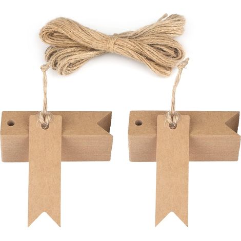 Étiquettes cadeaux en papier kraft 7 x 2 cm, lot de 100, avec ficelle de jute, pour W (1/5)
