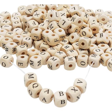 312 cuentas de madera con letras de la A a la Z, mini cuentas de madera para pulseras con alfabeto, para pulseras con alfabeto, bricolaje, fabricación de joyas, proyectos de manualidades (10 x 10 mm) (1/5)