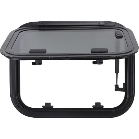 Fenêtre Coulissante pour Camping-Car, Cadre en Alliage d'aluminium de 17,32 X 13,39 Pouces avec Verre trempé Noir, Anneau d'étanchéité Contre la Pluie et Tige de Support, avec écran et (1/4)