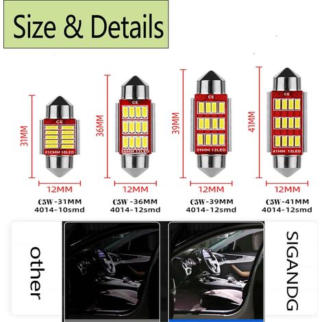 10 Pieces Feston 6418 C5W Voiture 31MM Ampoule LED,Canbus Sans Erreur,Lumières IntéRieures De DôMe De Carte,Ampoule Plaque Immatriculation,12V 420LM 10MSD 4014 Chipsets 6000K(Blanc) (1/4)