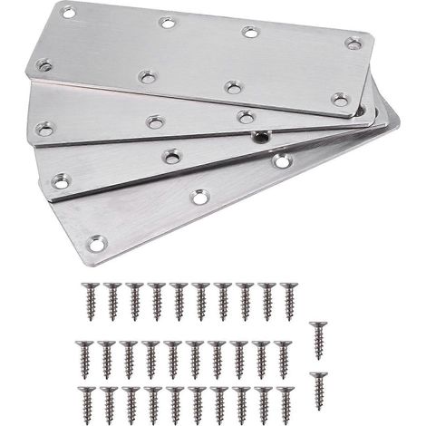 Lot de 4 plaques de réparation plates en acier inoxydable avec vis pour meubles-- (1/5)