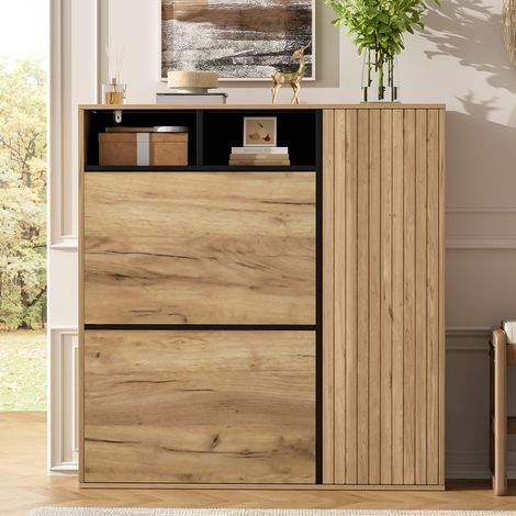 Schuhschrank 90 x 24 x 94 cm aus MDF, Schwarz/Natur, 2 Klappen – MEUBLIV (1/5)