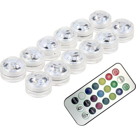 12 pcs Mini Lumières LED Submersible, Lampe sous-Marines Étanche RGB Multicolore Bougies LED Éclairage avec Télécommande pour Piscine Étang Aquarium Vase Décoration