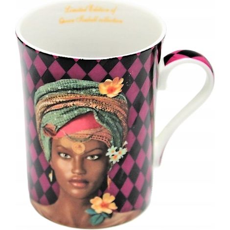 Elegante taza de porcelana de 300 ml con diseño de mujer morada (1/5)