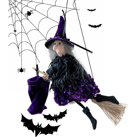 Figur fliegende Hexe Halloween in Besendekoration Plüsch