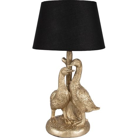 Lampe à poser oies en polyrésine noir et doré pour salon et bureau 20 x 37 cm E27 - PANGIVO