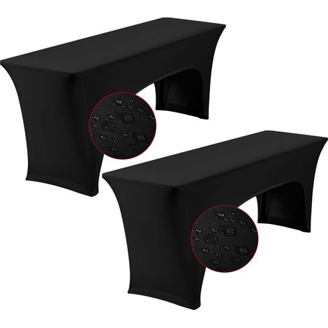 Lot de 2 housses élastiques pour table à bière - Noires - Imperméables - Pour table de 70 cm de large - Ensemble de tentes à bière - 220 x 70 x 70 cm - Pour banquet de jardin - Housses de (1/5)