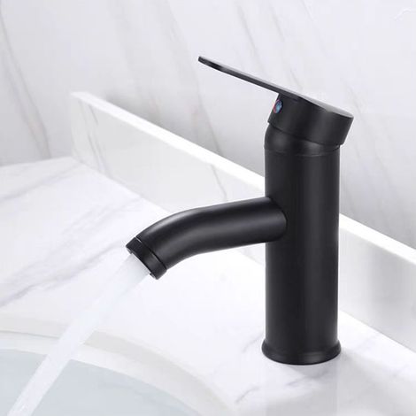 QAZQA Robinet d'eau, robinet de lavabo noir, robinet mitigeur d'eau chaude et froide en acier inoxydable, salle de bain, salle d'eau, lavabo (noir) (1/5)