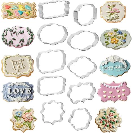 10Pcs Métal Cutters Cookie Plaque Frame Biscuit Cutter Baking Acier inoxydable Fondant Moules de cutter en différentes formes pour (1/5)