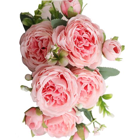 bouquets de 5 roses persanes artificielles, rose clair, pour mariage, mariage, salon ou décoration intérieure. (1/5)