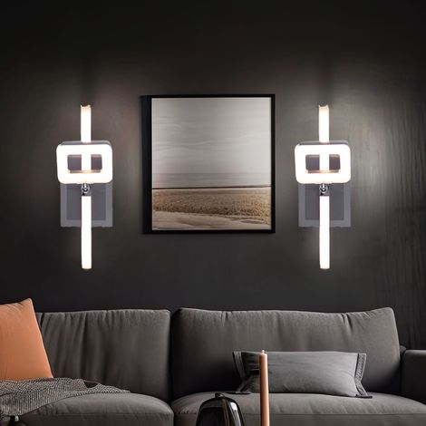 Lampada da parete orientabile con interruttore per illuminazione scale a LED, nichel cromato opaco, 1x LED 6W 540Lm, LxPxH 25x7x15,5 cm, set di 2