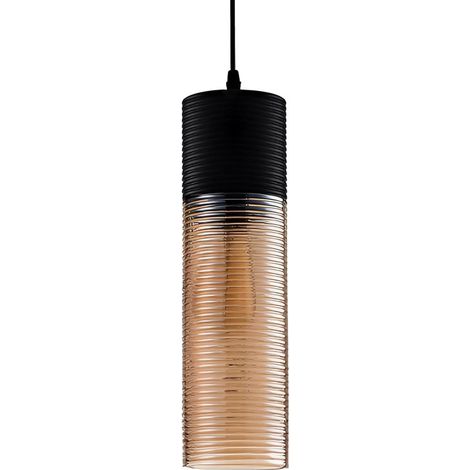 Moderne gerippte bernsteinfarbene Industrie-Pendelleuchte E27 höhenverstellbar Maße 10 36 cm geeignet für Küche Esszimmer Schlafzimmer und Bar E (1/5)