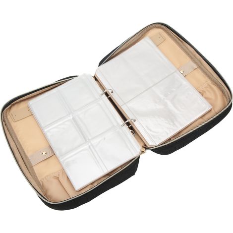 Boîte à bijoux portable avec pochette à rabat transparent, idéale pour les boucles d'oreilles et les colliers, noire. (1/5)