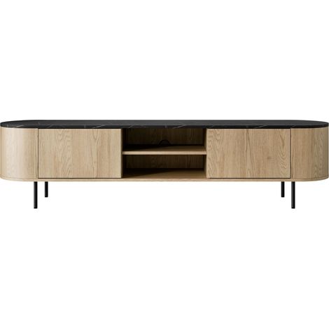Meuble TV Comfivo Livtena I, Marbre noir + Noir, Le nombre de portes: 0, Nombre de tiroirs: 0, 184x45x40cm