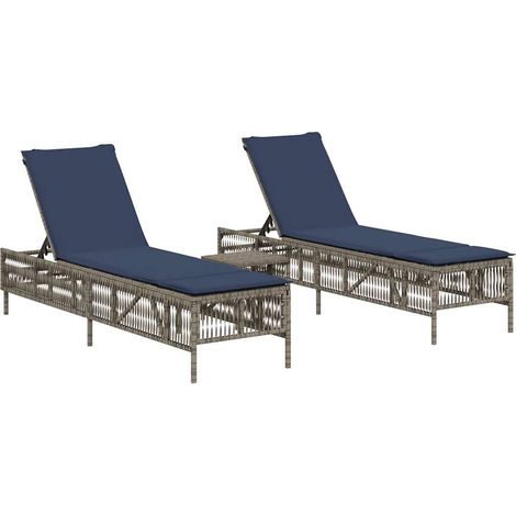 Maison Exclusive - Lettini prendisole 2 pz con Tavolino in Polyrattan Grigio