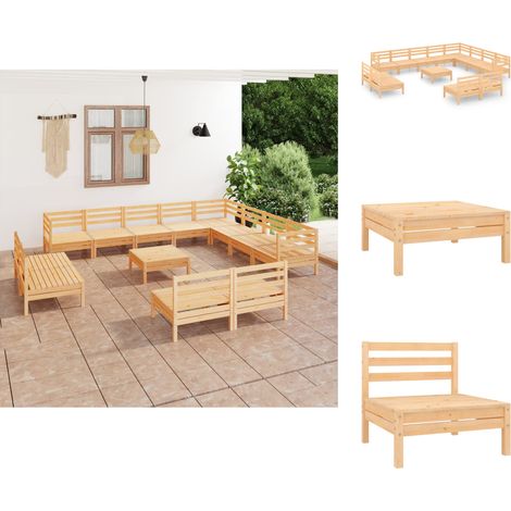 Gartenmöbel-Sets - Living 13-tlg. Garten-Lounge-Set Massivholz Kiefer (1/5)