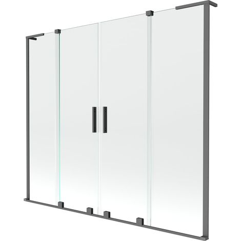 Mexen Velar L Duo paravento per vasca da bagno a 2 ante scorrevoli 170 x 150 cm, trasparente, metal gun - 896-170-003-02-95 (1/2)