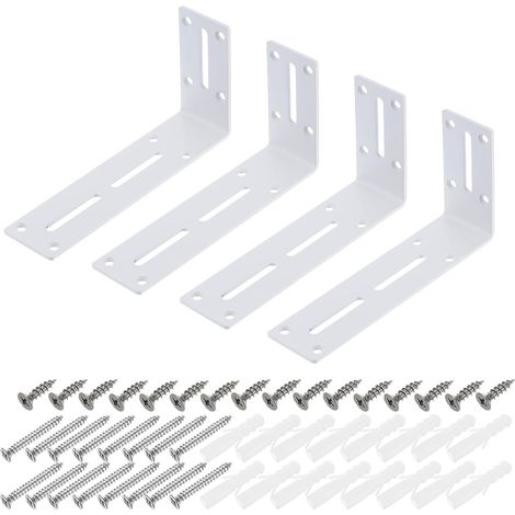 L-shaped corner bracket - Right-angle bracket with screws - For fixing furniture and shelves - White - 90 x 180 x 45 mm - 4-pack