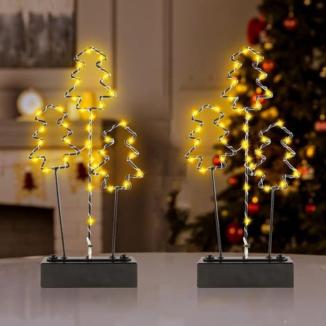 Lampe de Table de Noël Lot de 2 Lampe Sapin de Noël Métal Fonctionne à Piles Lampe LED Sapin Blanc Chaud Décoration de Noël Intérieure Décoration pour Rebord de Fenêtre Salon Salle à Manger (1/5)