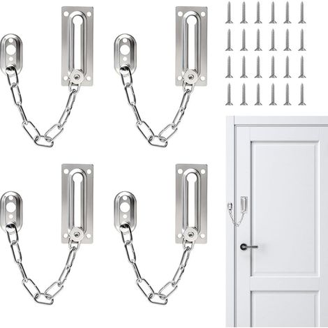 4 Pièces Serrure à Chaîne de Porte de Sécurité Acier inoxydable, conception monobloc, finition galvanisée, maillons hermétiques, longueur de la chaîne : 18,5 cm (1/5)