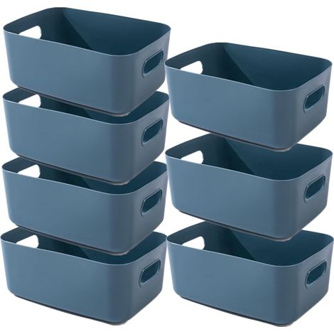 Boite Rangement Plastique pour Rangement Cuisine,Panier Plastique Rangement Salle de Bain,Paniers et Boîtes de Rangement,Boite de Rangement,Coloré Épaissie et Durable (25x17.5x9.5cm, Bleu Foncé)