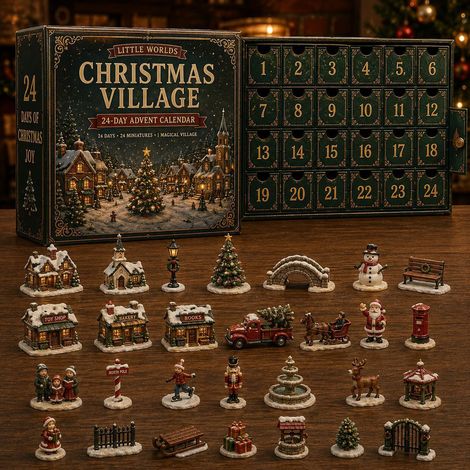 Calendrier de l'Avent classique 2026, compte à rebours en acrylique 2D avec décorations festives à collectionner, décorations de Noël plates et cadeau de NoëlLittle Town-WOODTOR (1/3)