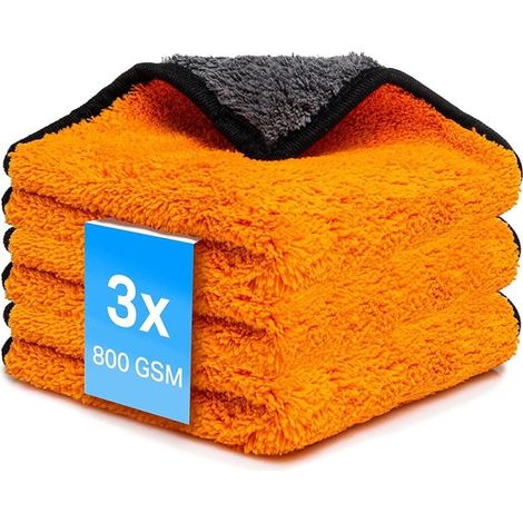 Set di 3 panni in microfibra morbida – 800 g/m² per la cura dell'auto e della casa – Panni di alta qualità per lucidatura e asciugatura. (1/5)