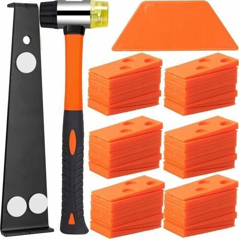 Kit d'Installation pour Sol Stratifié,Kit Pose Parquet Stratifié avec 60 Entretoises Bloc de Frappe, Barre de Traction Robuste et Maillet en Fibre de Verre, Poignée Souple Antidérapan (1/4)