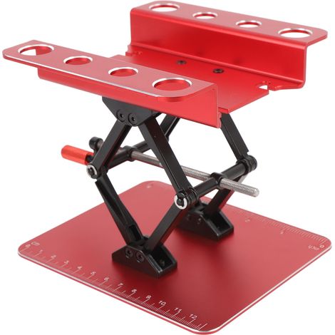 Support de réparation en métal pour voitures RC 1/8 et 1/10, avec plateforme élévatrice rotative et système de simulation. Rouge. (1/5)