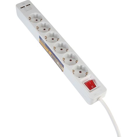 BASE MÚLTIPLE CON INTERRUPTOR 5 ENCHUFES Y 2 USB CABLE 3X1,5 1,4 METROS ALYCO