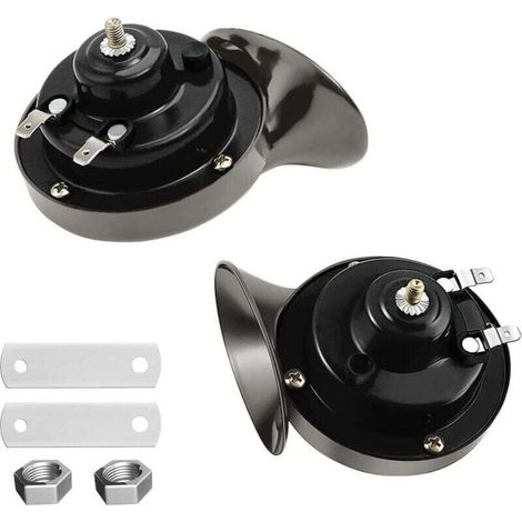 Bocina de aire de caracol de 300 dB, Pack von 2, bocinas de tren superStarks de 12 V, bocina de aire de caracol universal Wasserdicht, bocina eléctrica für motocicleta, camión, coche y bicicleta ( (1/4)