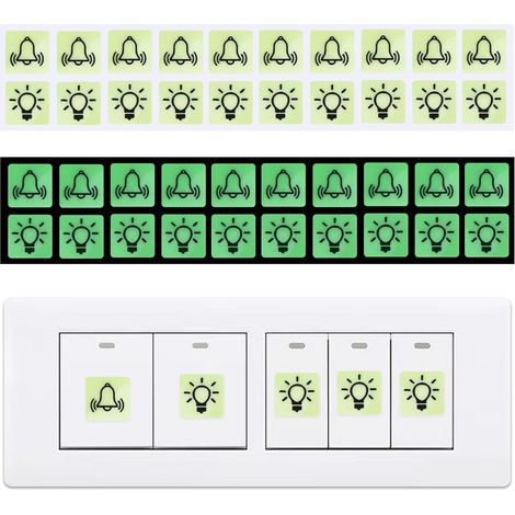 Symboles d'interrupteur lumineux autocollants de sonnette de porte, brillent dans l'obscurité, autocollant, marqueur de fonction clair, durable et respectueux de l'environnement pour la maison (1/5)