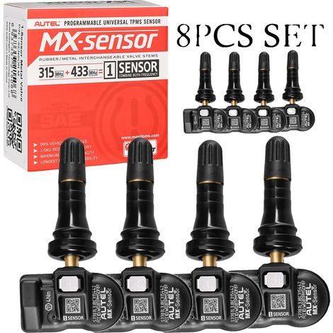 Sensor TPMS, compatible con 315 MHz y 433 MHz, fácil instalación, paquete de 8 sensores de goma. (1/2)