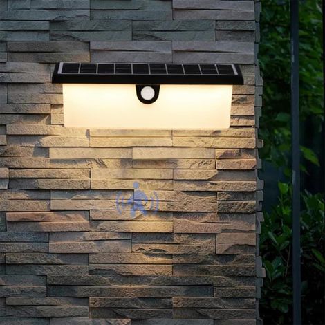Applique Murale Extérieure LED Solaire avec Détecteur de Mouvement - Lampe Moderne Noire, Capteur Crépusculaire, Étanche IP65 (1/5)