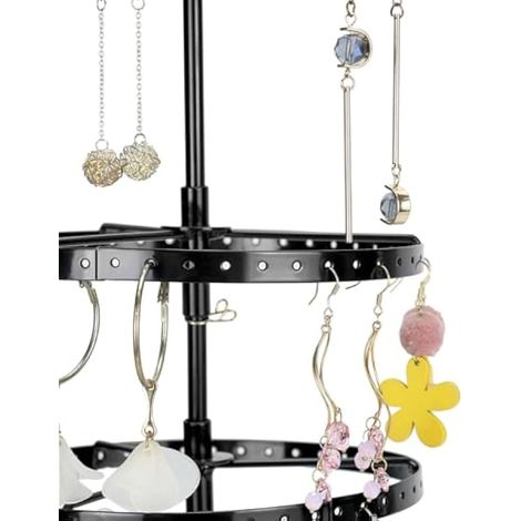 6 Niveaux porte de boucles d'oreilles, Support bijoux rotatif en métal, Distance entre les niveaux réglable, Capacité de 260 trous pour 130 paires (1/5)