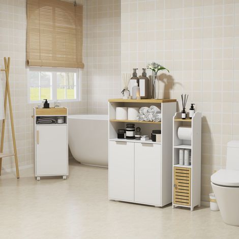 Meuble de rangement pour salle de bain avec 2 portes et 2 compartiments ouverts dim.  60L x 30P x 102H cm. blanc