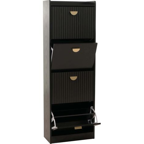 Meuble à chaussures armoire à chaussures avec 4 compartiments basculants MDF avec revêtement mélaminé 148x50x24 cm aspect bois noir 040009183 (1/5)