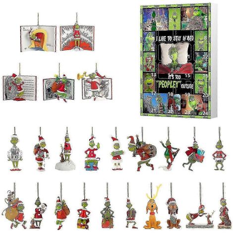 Calendrier de l'Avent (24 jours) - Boîte Surprise - Pendentif Sapin de Noël - Boîte Surprise Grinch