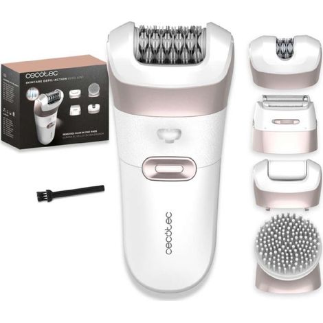 Cecotec Depiladora Eléctrica de Arranque Inalámbrica 60 Láminas SkinCare Depil-Action 6000. 4 Accesorios, Luz LED
