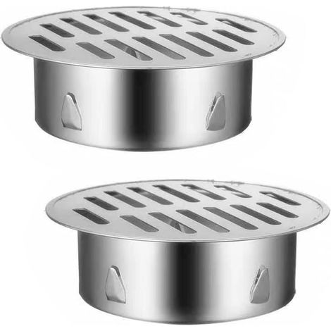 Lot de 2 siphons de sol pour balcon en acier inoxydable, anti-obstruction, avec couvercles amovibles et anti-colmatage. (1/5)