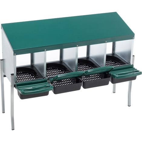 Nid à poules extérieur avec 4 niches, structure en acier galvanisé, finition verte (1/5)