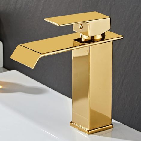 (doré, court)Robinet mitigeur de cuisine cascade pour salle de bain en acier inoxydable, mitigeur de lavabo à poignée unique (1/5)