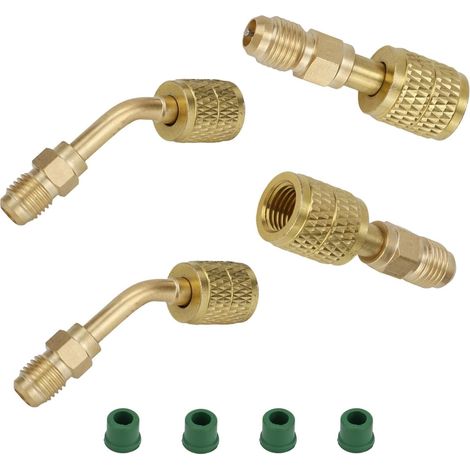 Adaptateurs Réfrigérant Laiton - 4 Pièces - Filetage Inversé 1/4" - Raccords CVC A2L R32 R454B - Pour Systèmes Split et Réservoirs - Doré (1/5)