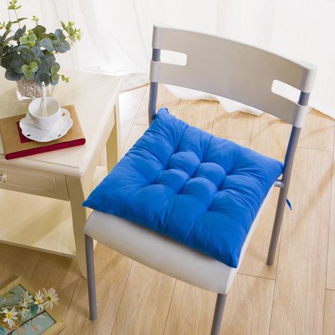 Coussin De Siege Carré - Tissu Velours Doux - Pour Chaise De Bureau Extérieur Ou Intérieur - Hauteur 5 Cm - Bleu - Lot De 2 (1/3)