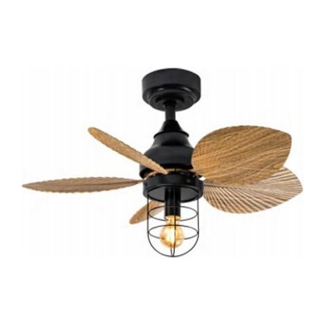 Ventilateur de plafond LED à 5 pales avec lumière, pales cage,plafonnier ventilateur,noir,grain de bois original,E27, sans ampoule (1/5)