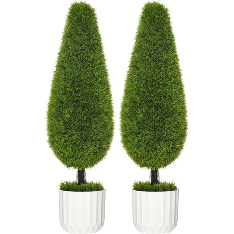 Paire de cyprès artificiels 90 cm en pot avec mousse décorative, vert MODENUIT (1/5)