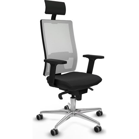 Horna sincro malla blanca similpiel negro brazos 2D base aluminio cabecero fijo ruedas 65mm engomadas (1/5)