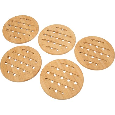 5 Dessous de Plat en Bambou 18 cm, Protection de Table Anti-Chaleur pour Cuisine, Idéal pour Poêle, Saladier et Théière (1/5)